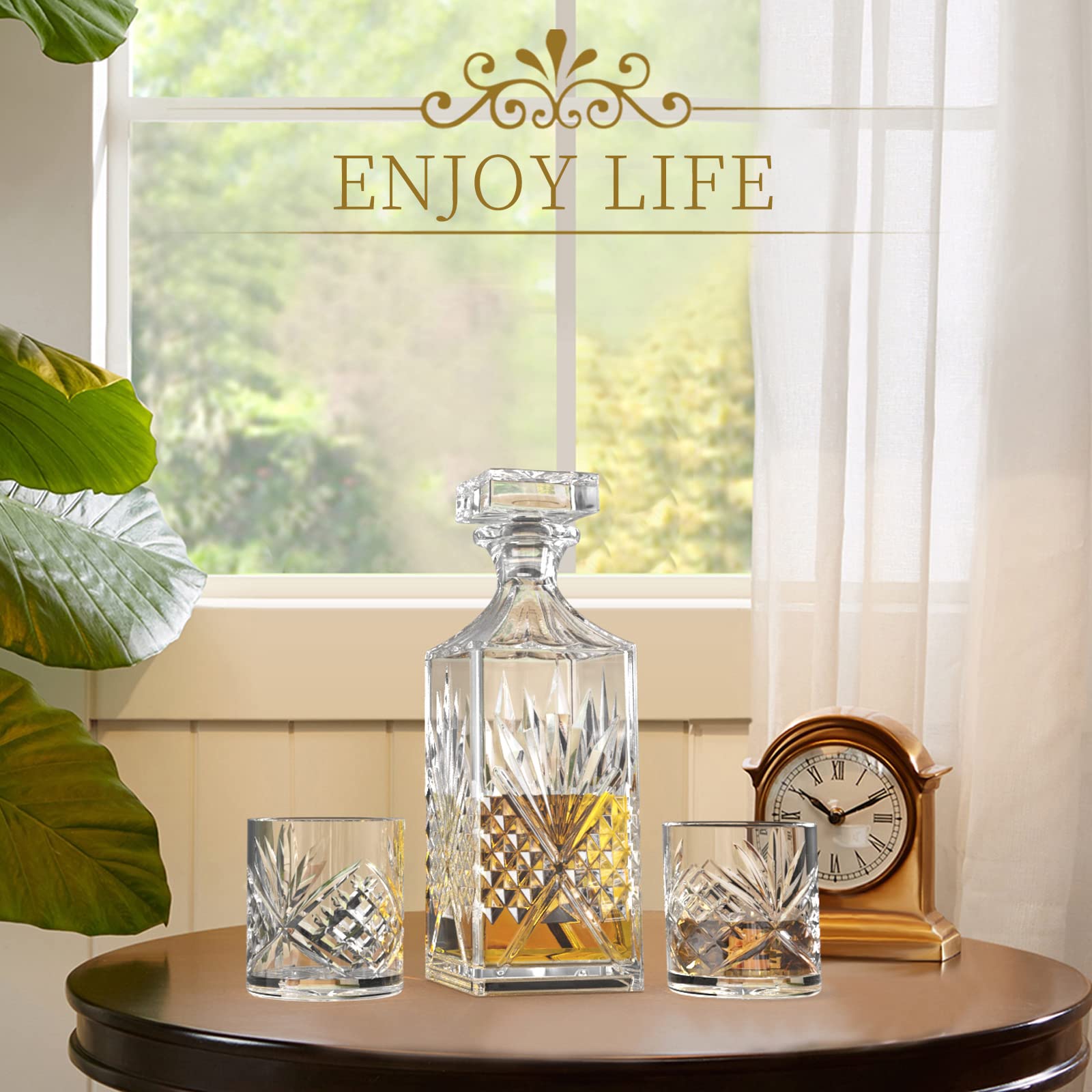 Carafe à whisky en verre sans plomb fabriquée à la main et 6 verres à whisky, le compagnon idéal pour bourbon et vodka (Apollo)