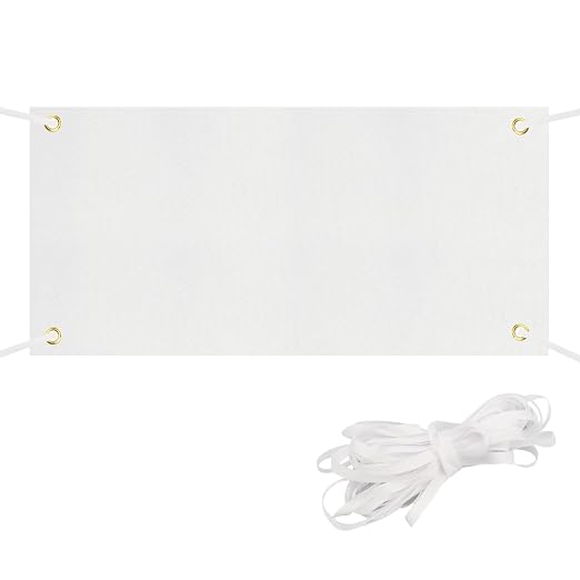 YapitHome Banderole Personnalisée Vierge 150x100 Cm - Grande Bannière En Toile Polyester Blanc + Corde 6 M - Idéale Mariages, Anniversaires, Fêtes & DIY