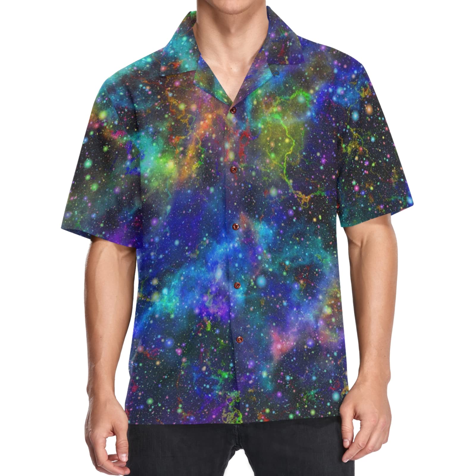 visesunnyStylish Men's Hawaiian Print Button Down Short Sleeve Shirt Funny Tropical Floral Casual Beach Shirts Gift