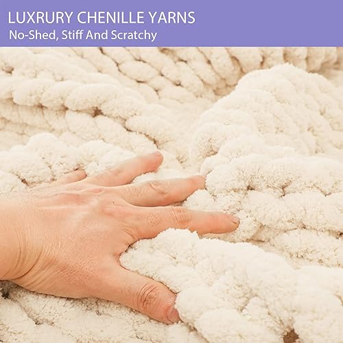 Miniatura 5 de Bigacogo Manta de punto grueso de 40 x 80 pulgadas, manta de felpilla 100% tejida a mano, manta grande de punto trenzado suave y grueso, manta