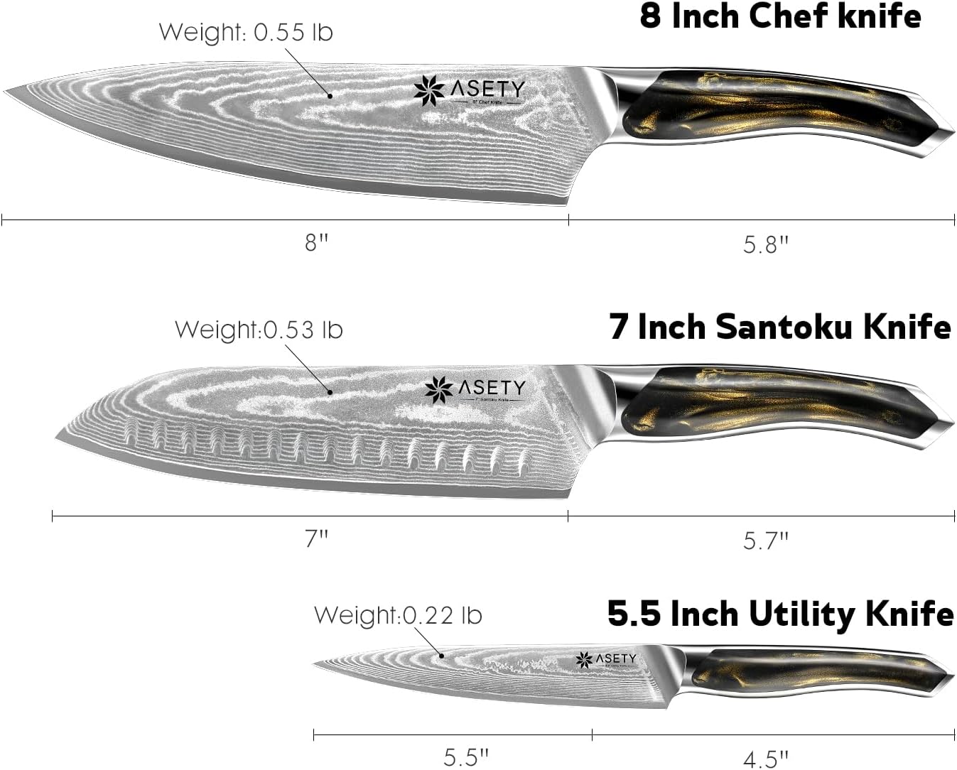 Damascus Knife Set 3 PCS: Ultra-Sharp Professional Chef Knife Set, Japanese Kitchen Knives with VG10 Steel Core, Full Tang Resin Handle, Christmas Elegant Box - Image 6