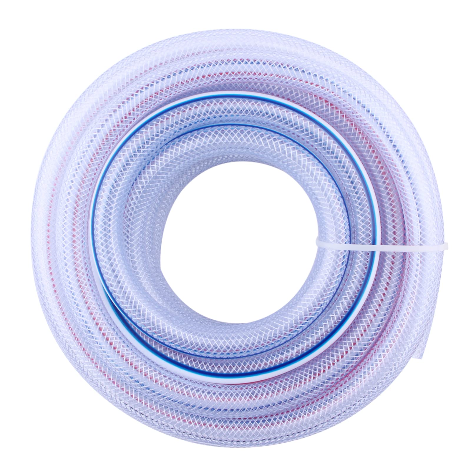 Tubo de PVC trenzado suave - Manguera de vinilo reforzada con tubo de PVC flexible de alta presión de 1/2 x 3/4 pulgadas OD para agua, aceite con 2 abrazaderas de manguera (25 pies)