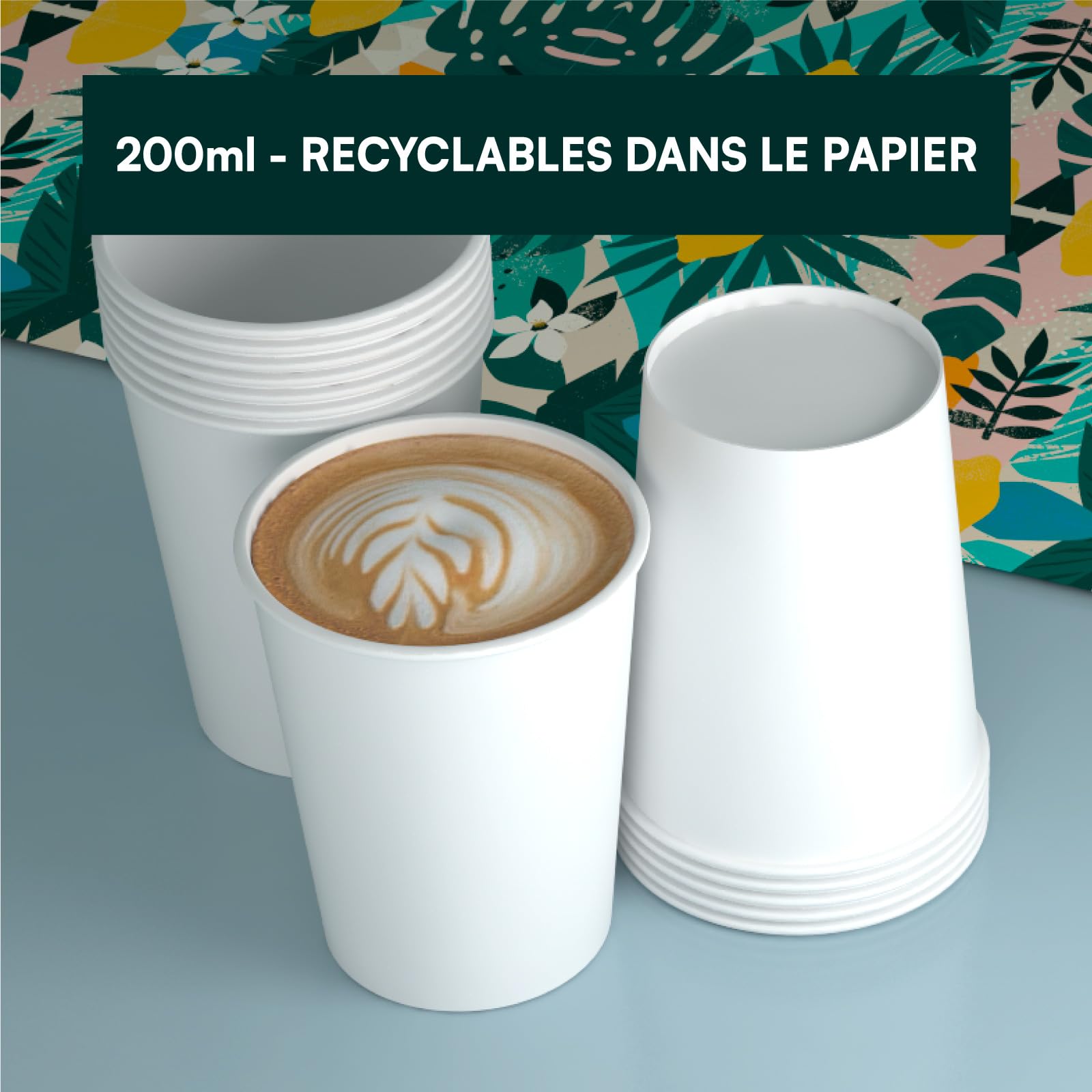 Baciato Caffè Lot de 1000 gobelets jetables en papier, écologiques, biodégradables, blancs, fabriqués en Italie, pour transporter des boissons chaudes et de l'eau, 200 ml