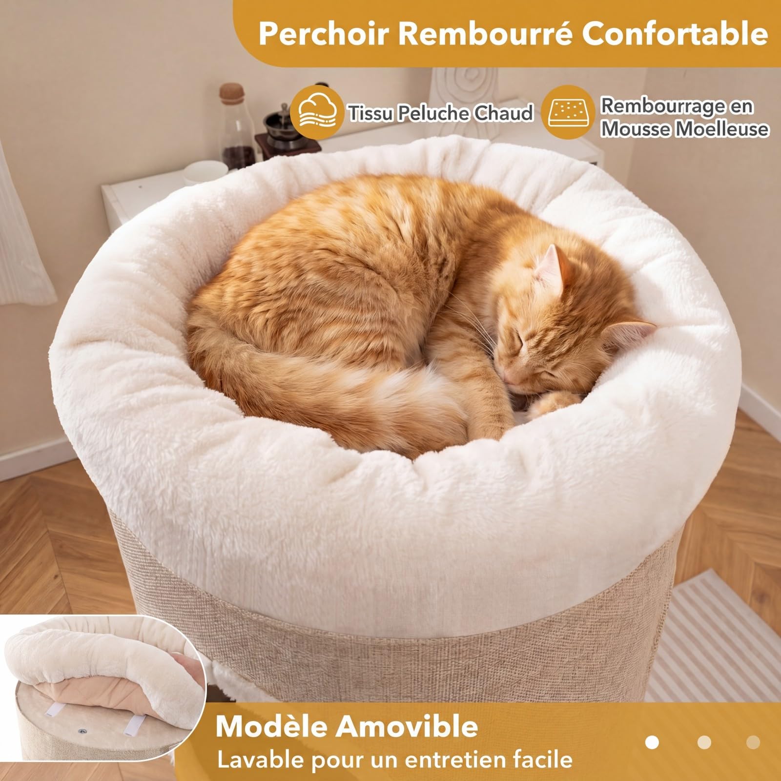 GYMAX Griffoir Dome 113cm avec Perchoir Souple, Tonneau à Griffer pour Chats, avec 3 Entrées, 2 Panneaux en Sisal à Gratter, Tissu Respirant, Matériau Intérieur Naturel