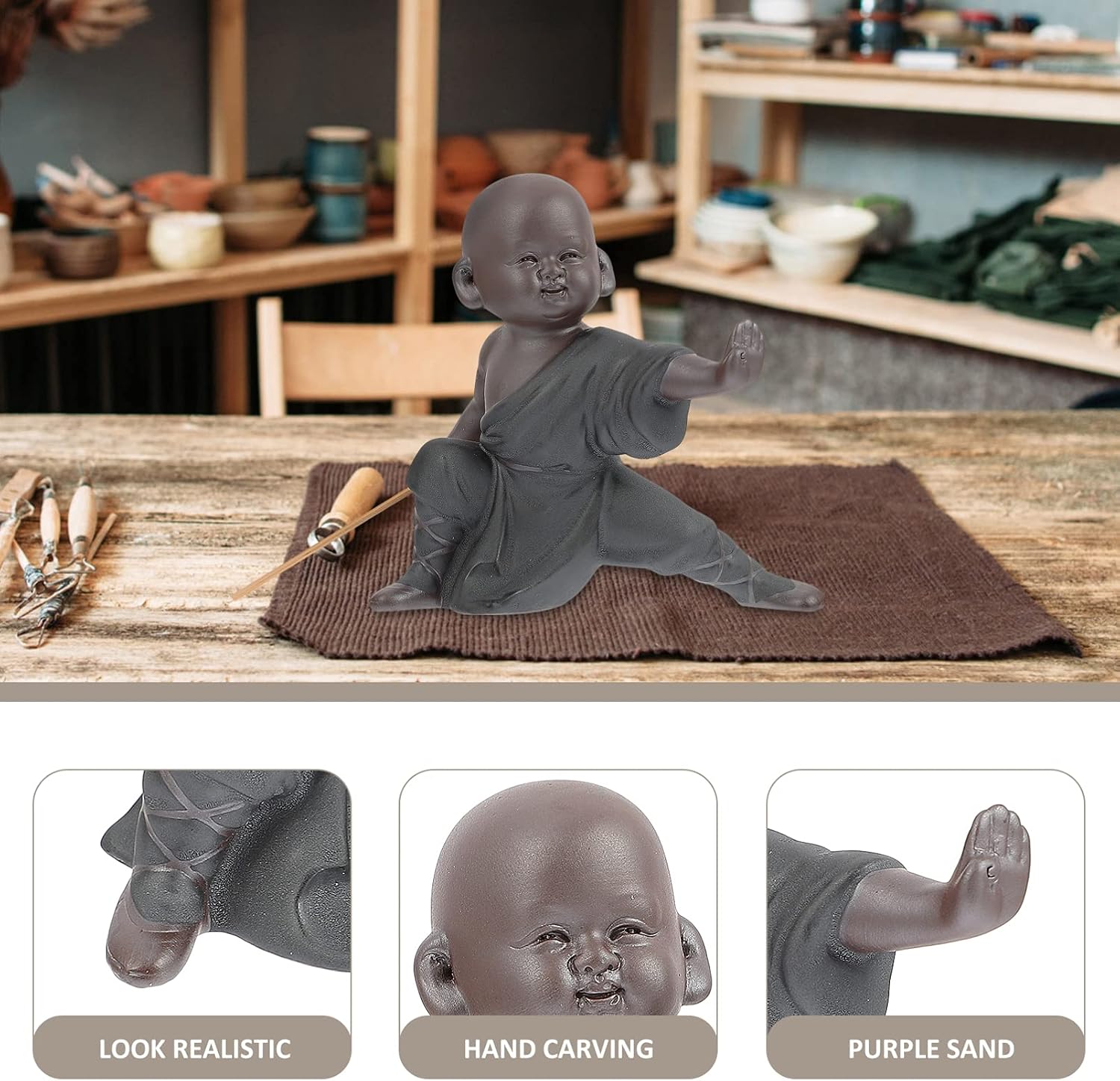 Ceramic Monk Handicraft Decor Purple Sand Tea PET Figurine image 2