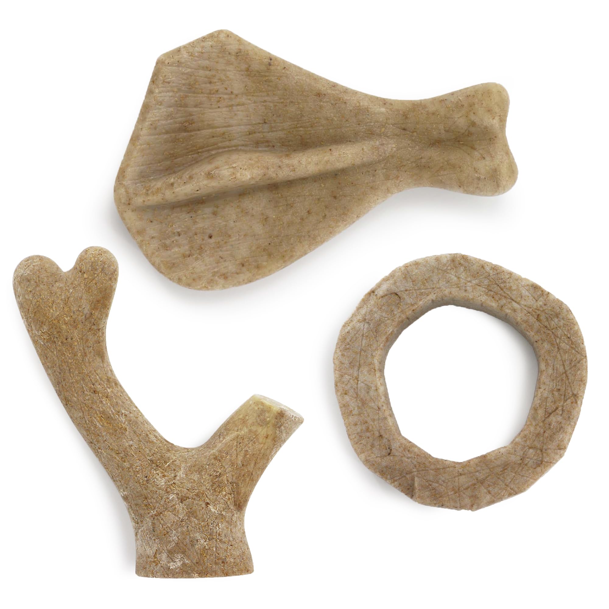 Ancol Natural Wood Fibre Chew With Tasty Meat Scent To Strengthen Teeth Mix Pack of 3 Designs, brown
