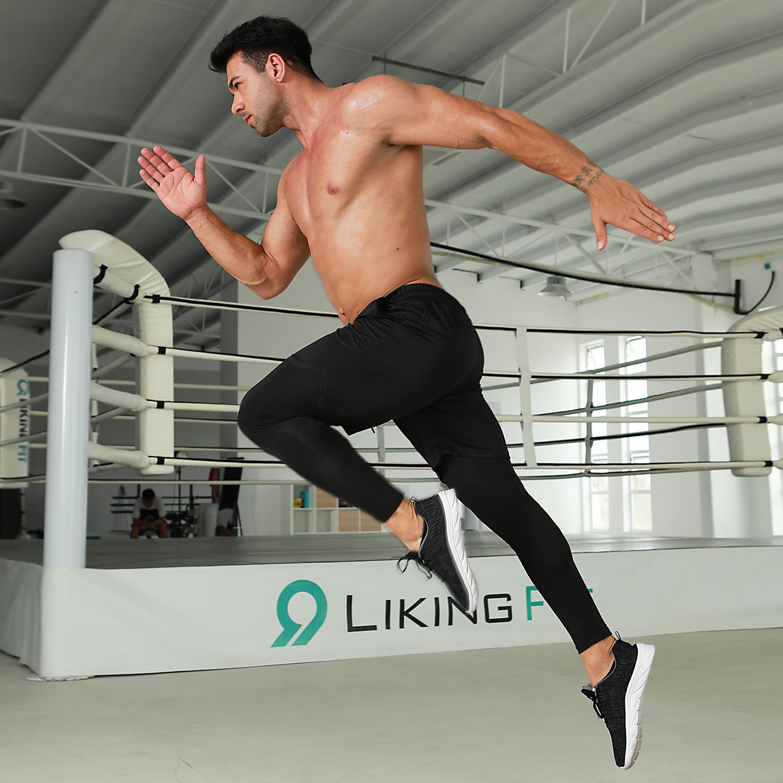 Kreeqe Men's 2 in 1 Running Gym Workout Compression Pants for Men Training Athletic Black