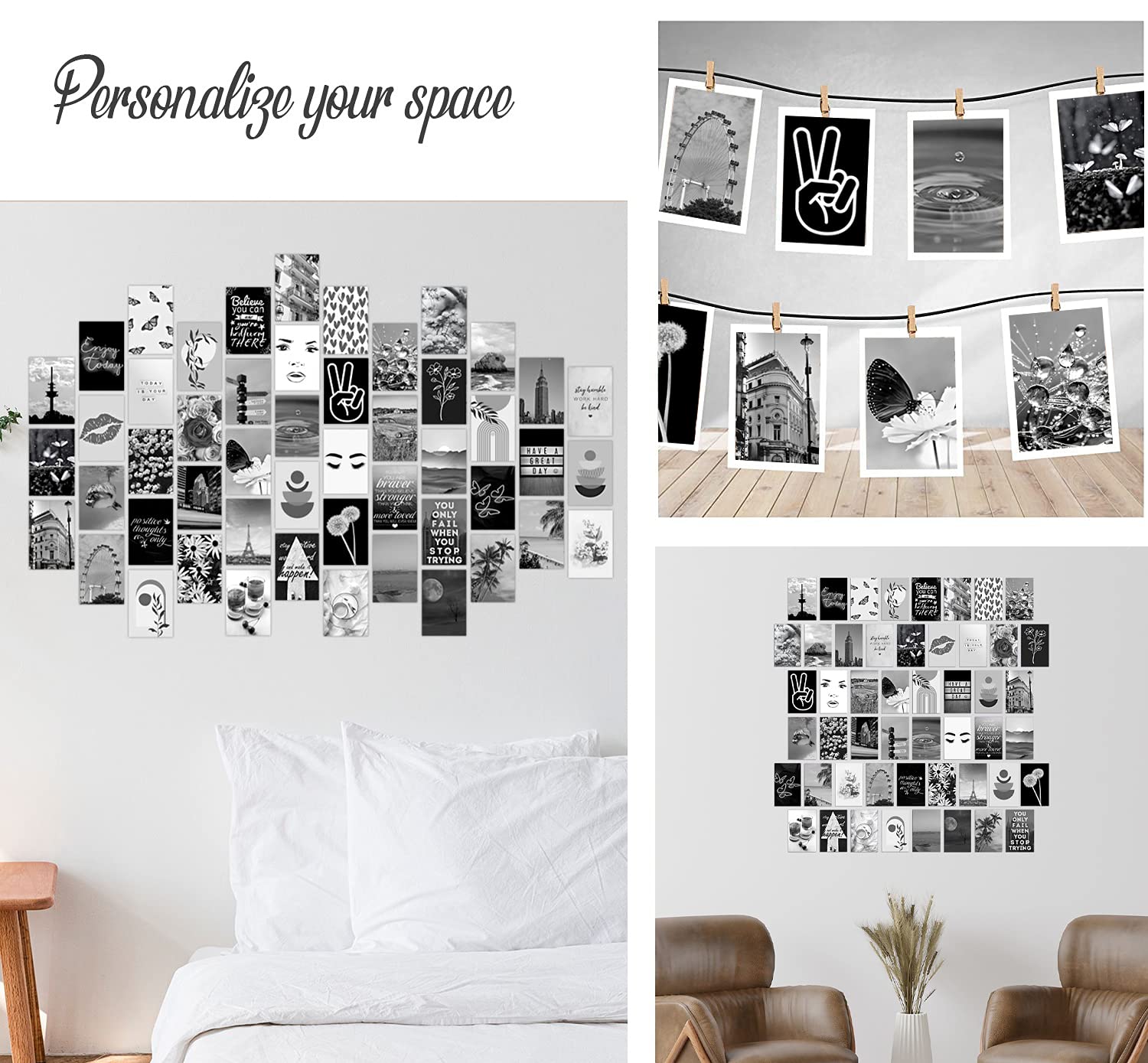 Buy Woonkit Black White Wall Collage Kit Aesthetic Pictures, Black and