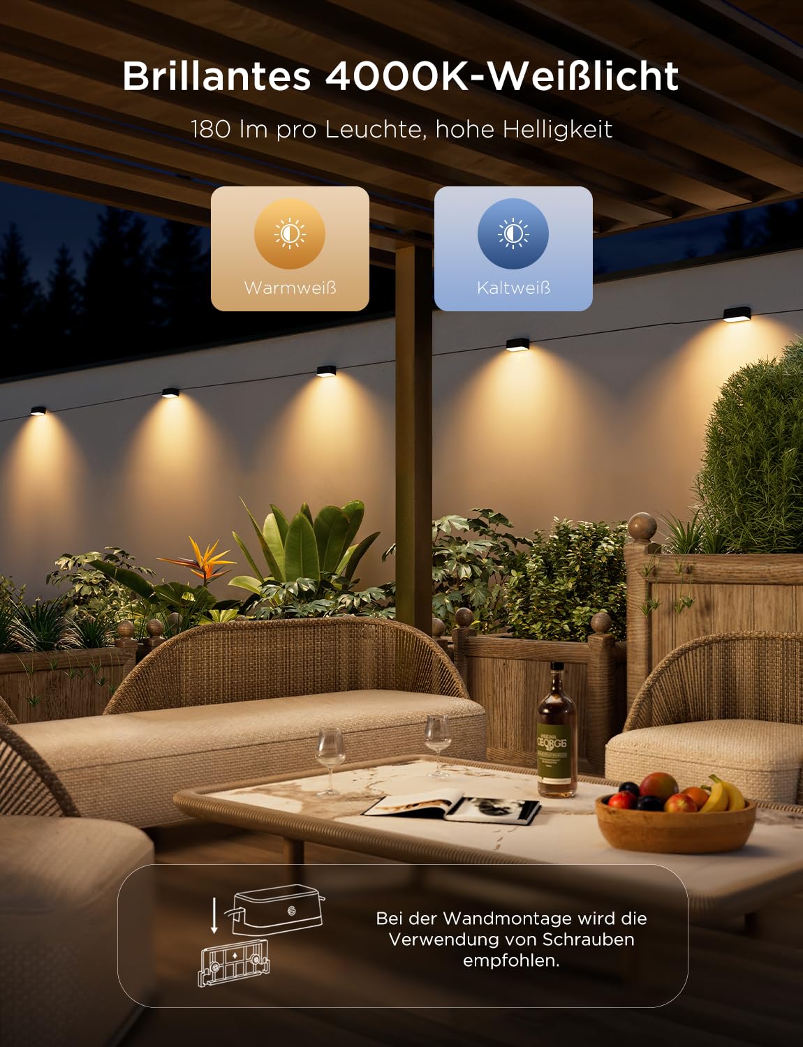 Govee Wandleuchte Aussen, RGBWIC, 180lm mit 4000K Smartes Weißlicht, Musik-Sync und über 60 Szenenmodi, IP65 wasserdicht für Garten, Zaun, funktioniert mit Alexa und Matter, Google Assistant, 6er-Pack