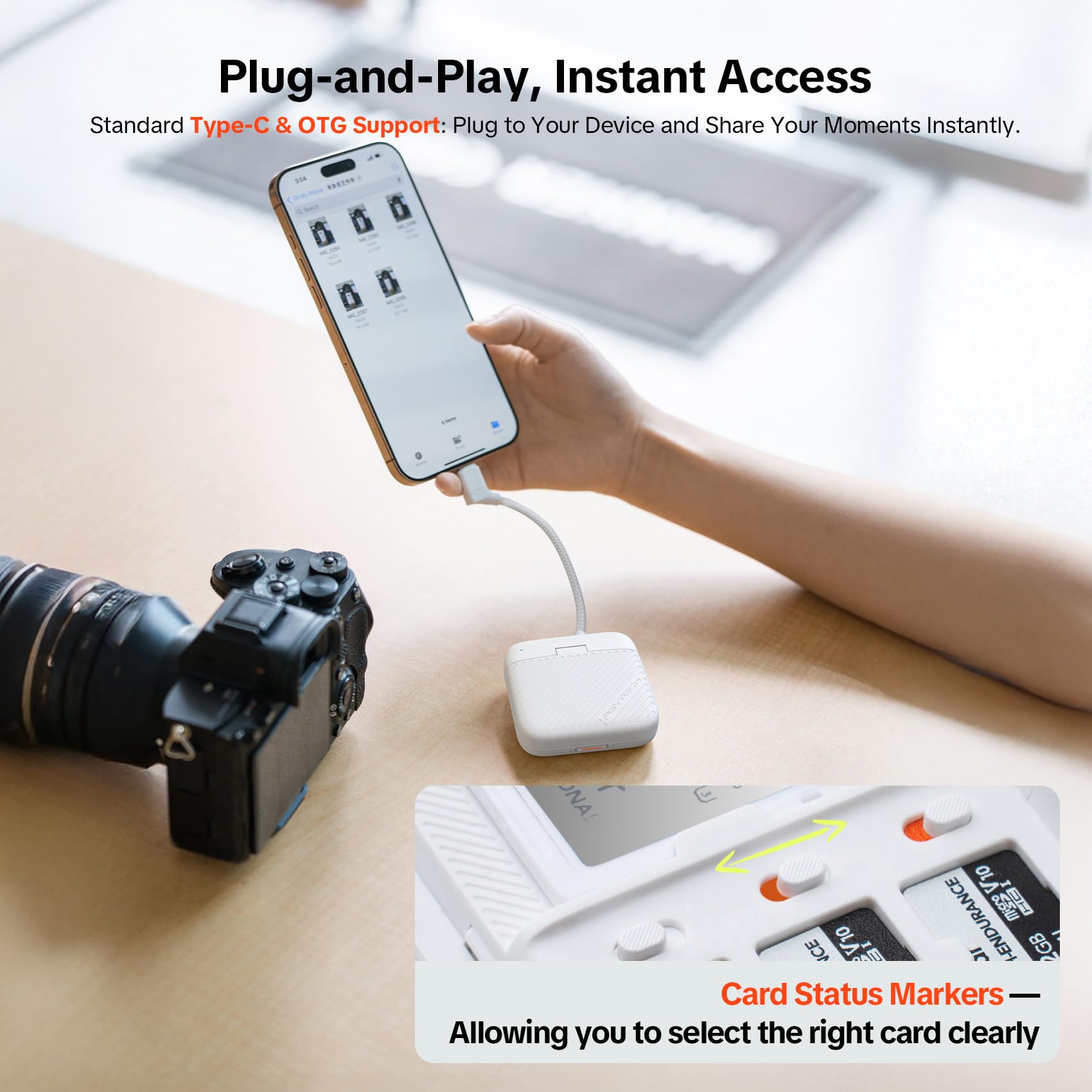 PGYTECH CreateMate Hochgeschwindigkeits Mini Kartenleser Gehäuse, 2-in-1 SD 4.0/Micro SD Card Reader, Tragbare Aufbewahrung, Dual-Slot Transfer/USB 3.1/Typ-C/OTG Kartenlesegerät, Schwarz