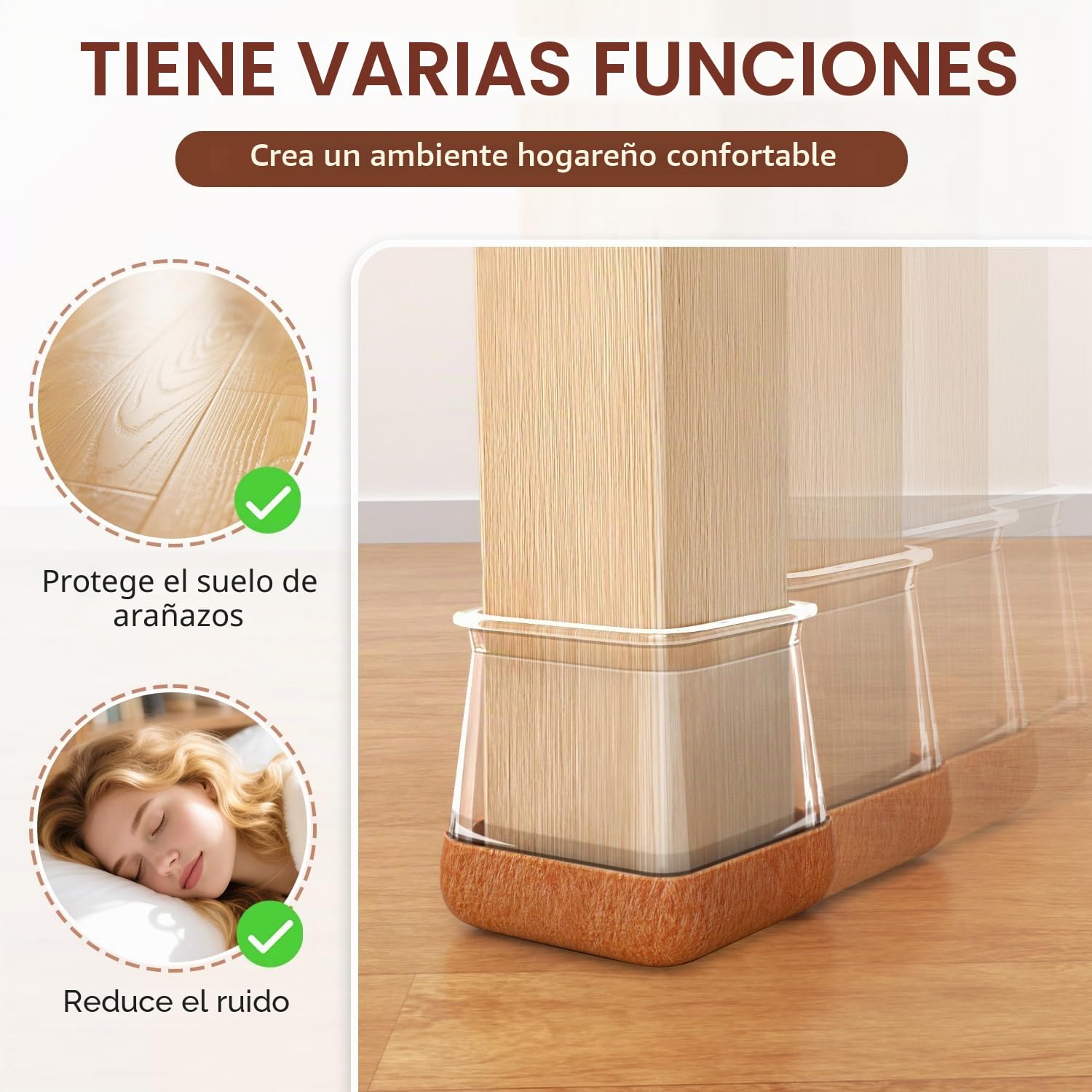 32 Piezas Protector Patas Sillas Cuadradas Fit 20-26mm, Tacos para Patas de sillas Silicona con Fieltro, Protectores de Suelo para Pisos de Madera