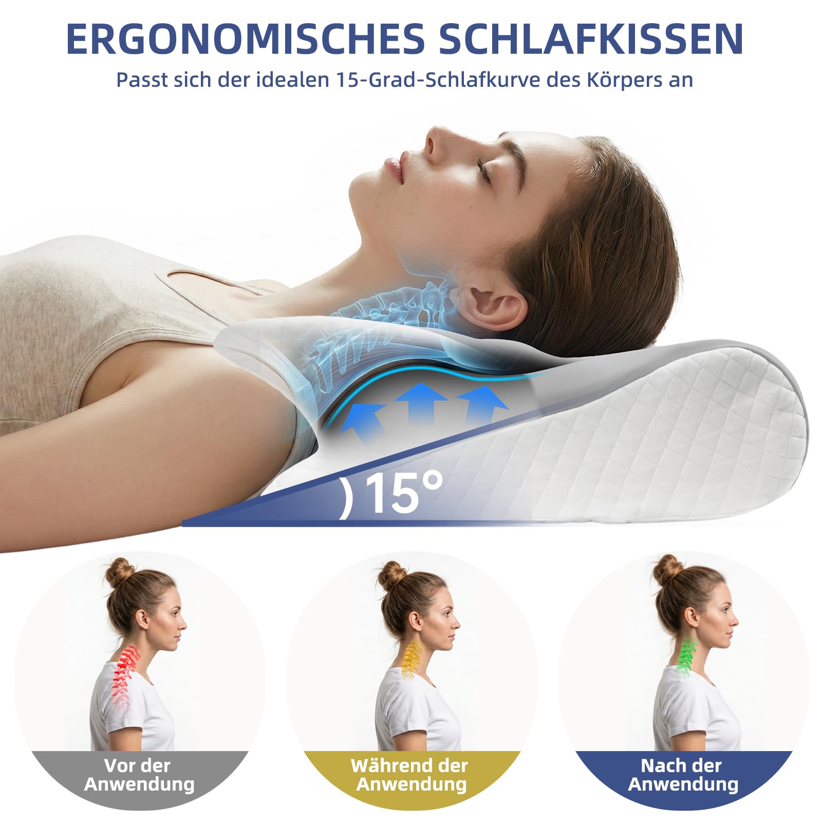 Ergonomisches Nackenstützkissen, 2 in 1 Kopfkissen aus Memory-Schaum