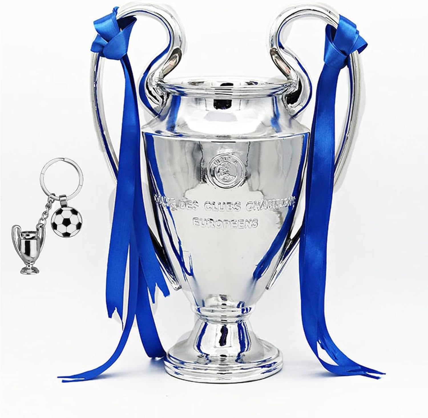 European Champion Football Trophy, Resin St. Bernard League Replica Award Cup, Silver with Blue Ribbons for Sport Fan League Team (32cm/13 inches), LG202407061735
