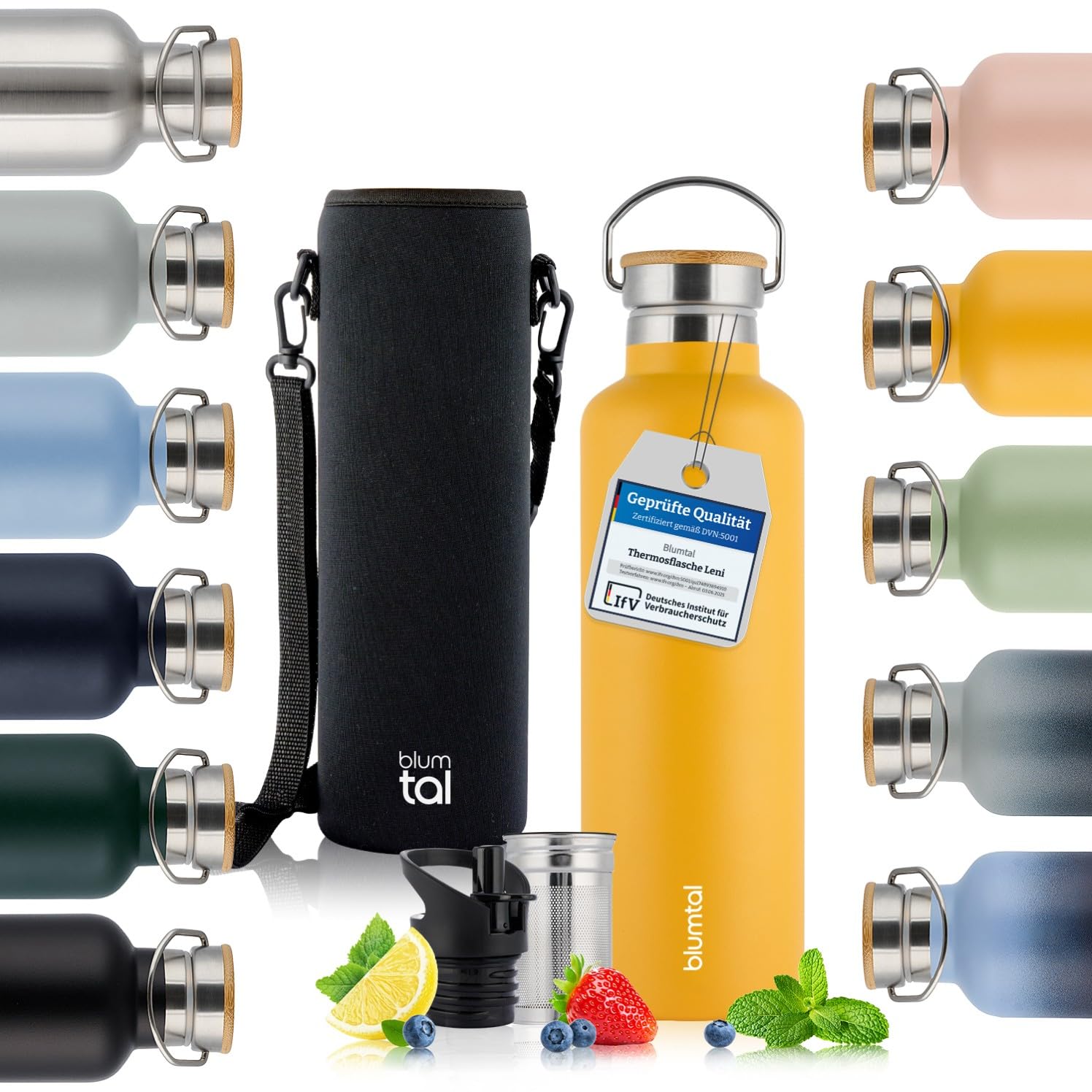 Blumtal Thermosflasche 750ml - doppelwandige Trinkflasche Edelstahl 750ml - Isolierflasche 750ml BPA frei - Edelstahl Trinkflasche - Teeflasche - Trinkflasche Thermo - Sportflasche - Hipster Yellow