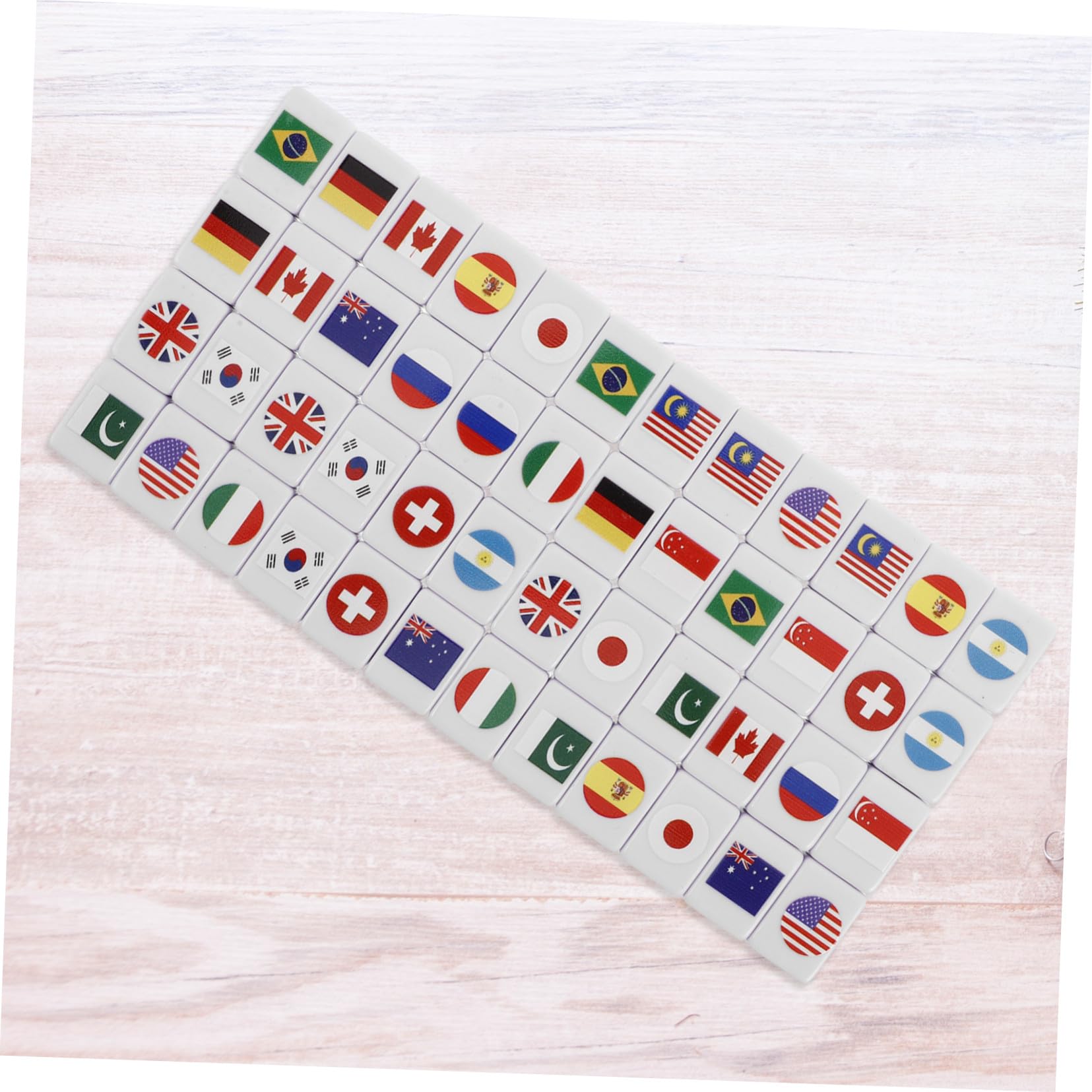 Hohopeti 48 Stück Mahjong Spielset für Erwachsene und Kinder Langlebige Kunststoff Mahjong Steine mit Nationalflaggen Design Vielseitig für Picknick und Familienspiele