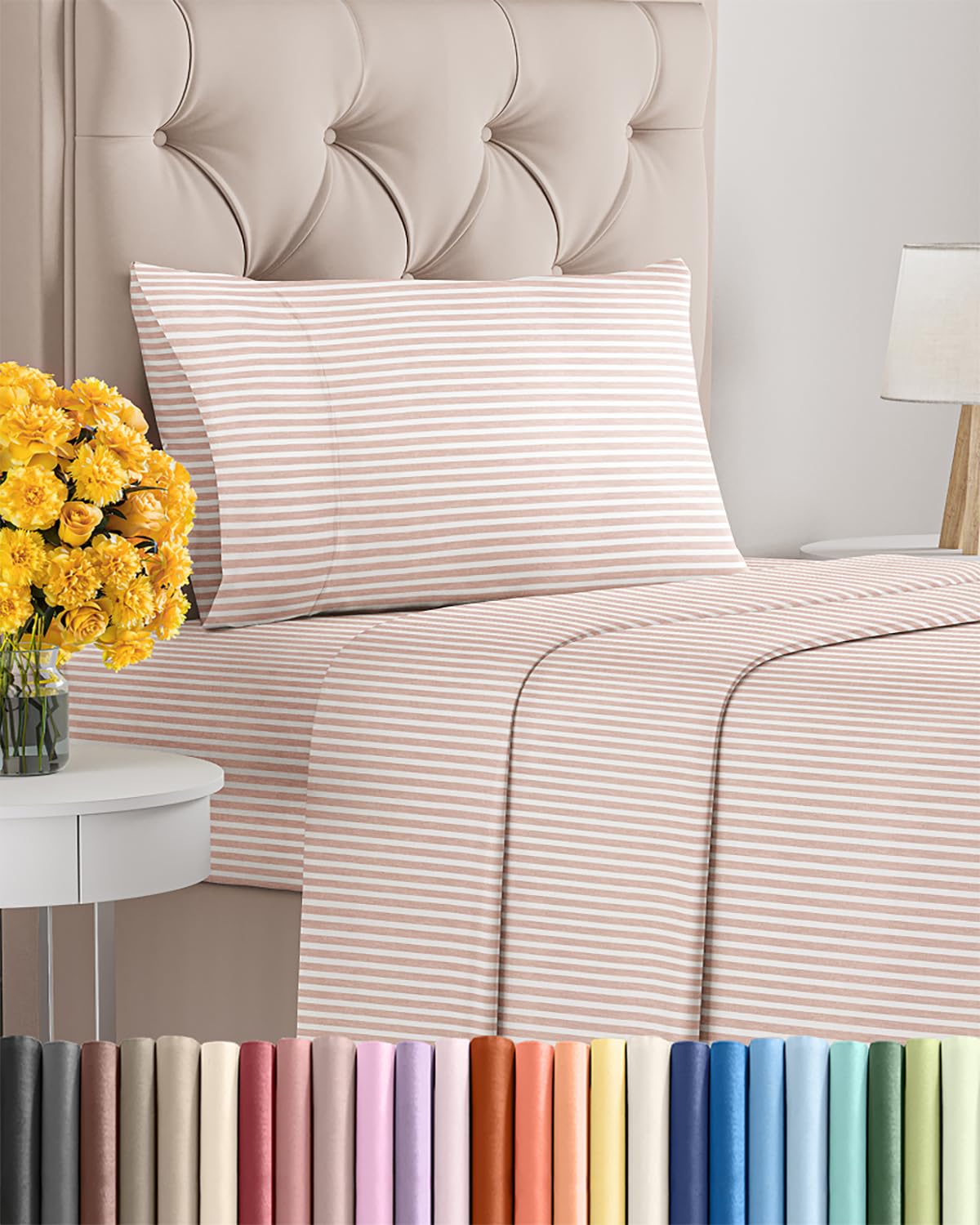 Twin XL Size 3 Piece Sheet Set - Soft &amp; Cooling Sheets - Blush Stripes 1