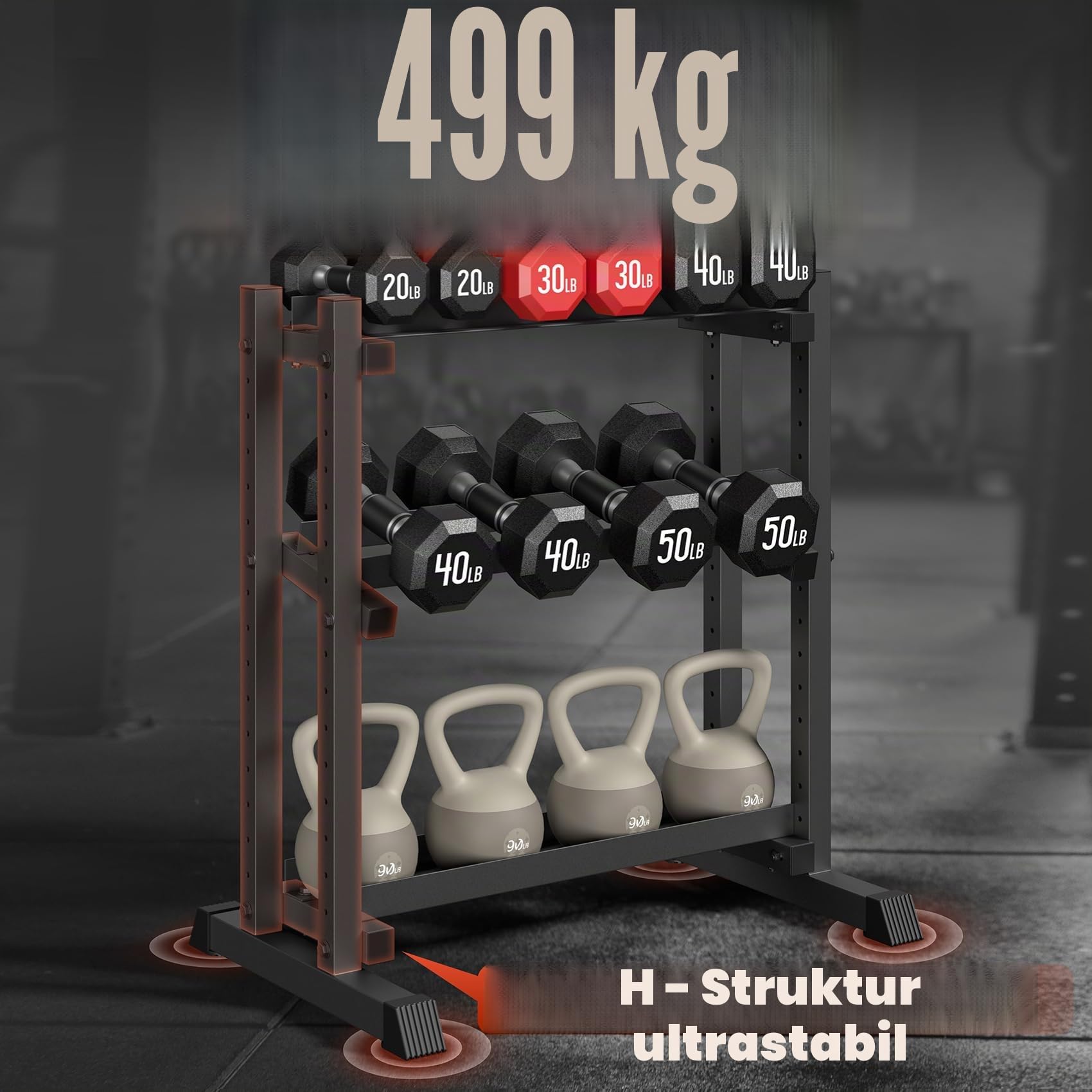 Hantelständer mit 3 Ebenen, 500 kg Kapazität, verstellbar, für das Fitnessstudio zu Hause, robuster Hantelständer für Kurzhanteln, Kugelhanteln und Hantelscheiben (nur Gestell)