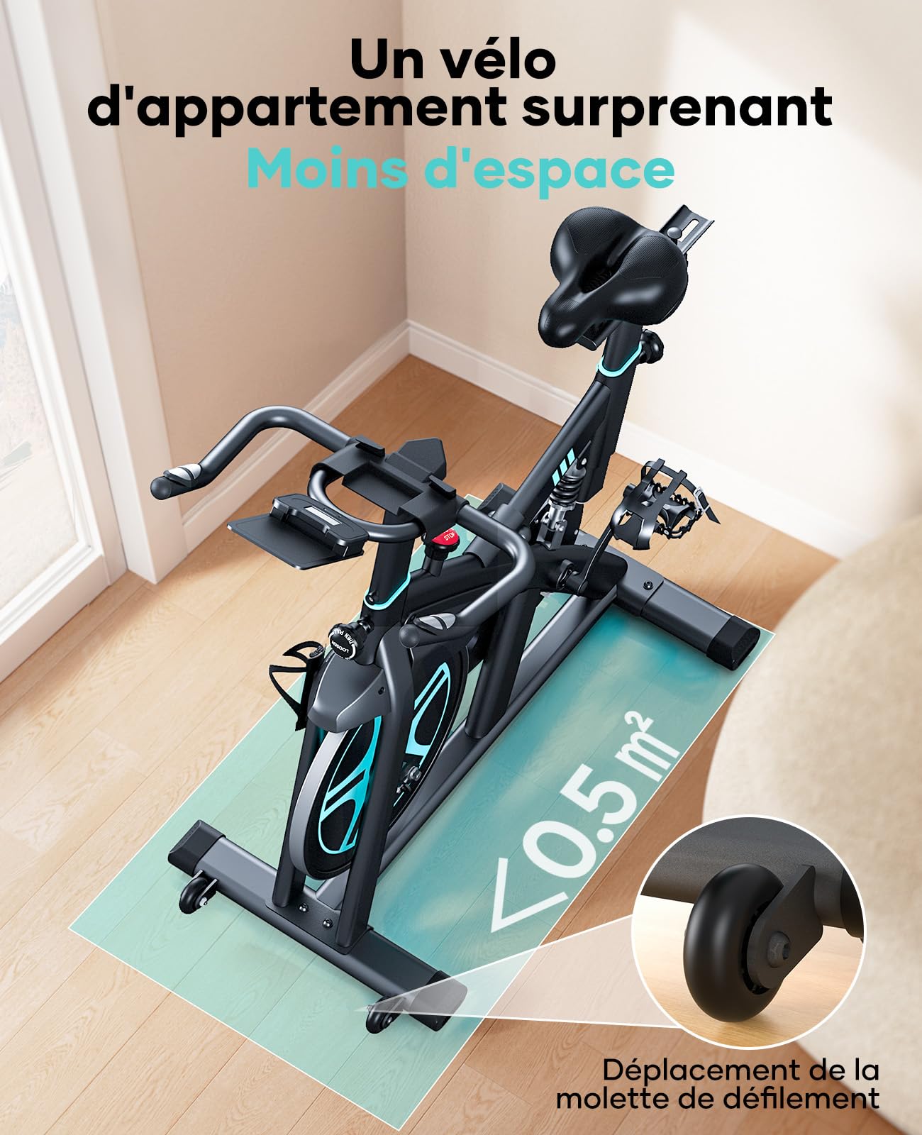 TOPUTURE Velo d'Appartement avec Écran LCD, Résistance Réglable 100 Niveaux, Silencieux, Capacité 160 kg