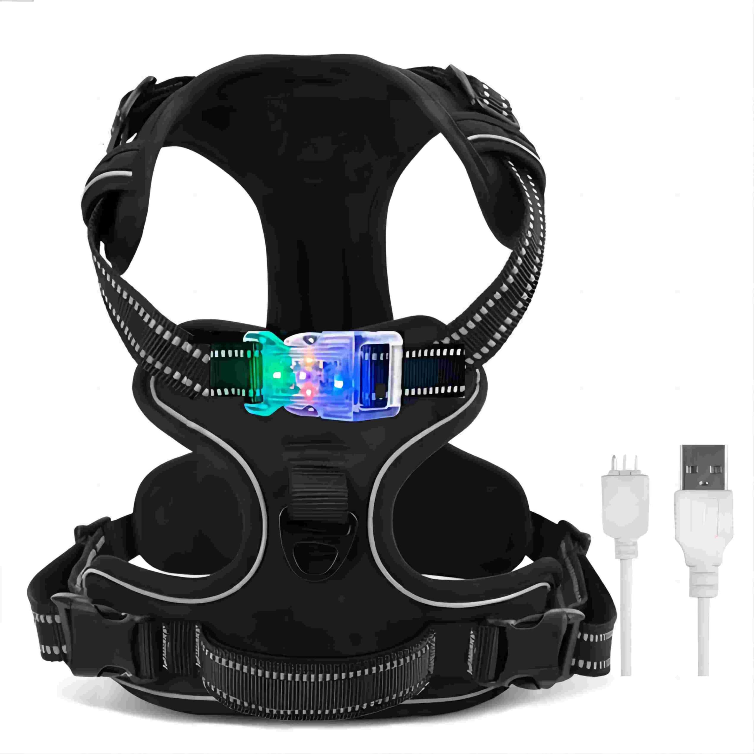 YUSHANG Light Up Dog Harness,LED Dog Harness Rechargeable Waterproof,for Night Walking Glow Up Dog Vest,Three Lighting Modes,Oxford Cloth,for Small