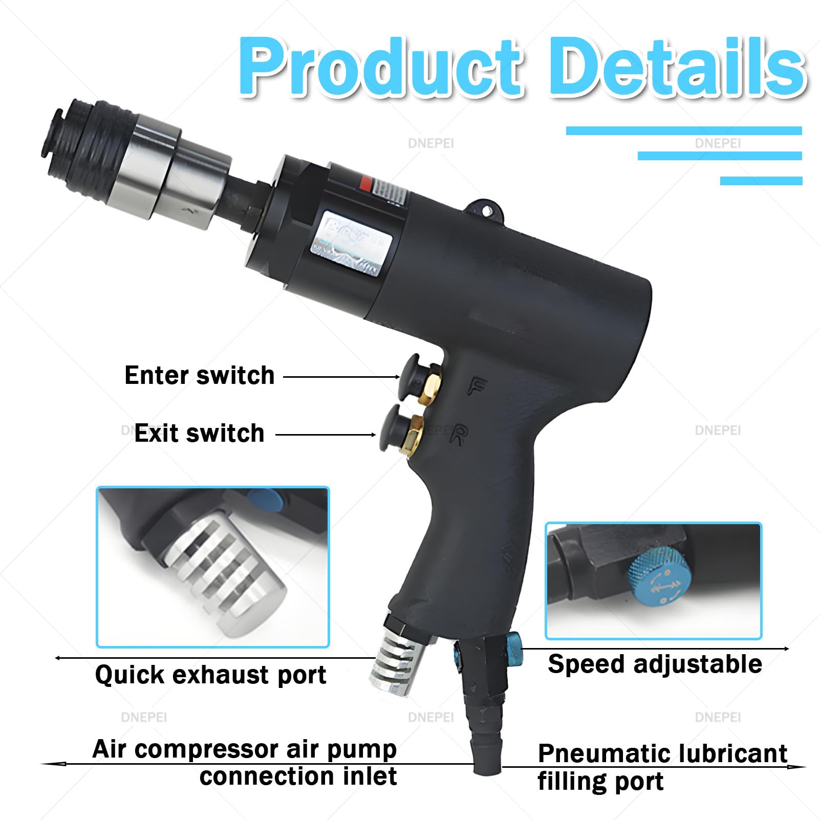 Mini Pistola de roscado neumática M3-M12, Ligera y portátil, Evita la Rotura de la Rosca, Ideal para Metales Blandos como Aluminio, Cobre y plástico.