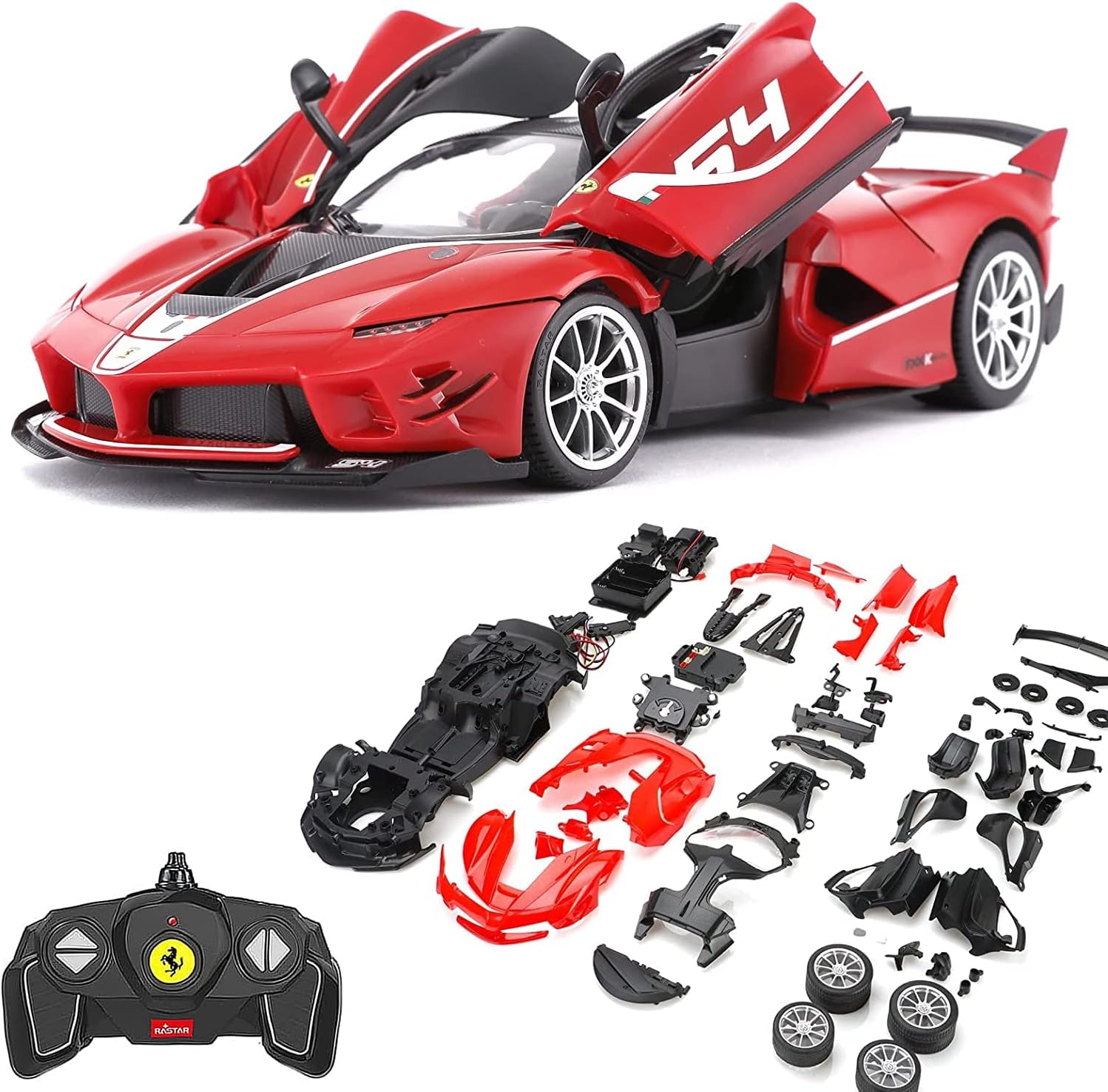 RC Monster RC Car DIY Kits to Build for Kids, Officially Licensed 1:18 Ferrari FXXK EVO Remote Control Car, Great Gift of 84PCS STEM Toy Car Model Building Kits for Boys and Girls, Red