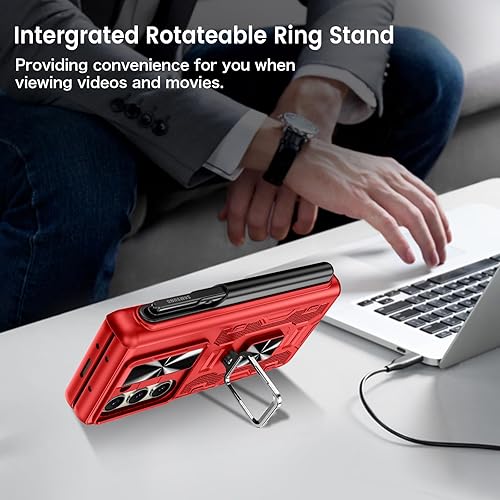 Miniatura 9 de VEGO Funda para Samsung Galaxy Z Fold 5 con soporte, soporte magnético con anillo de 360, soporte para bolígrafo S, protección de bisagra, cubierta