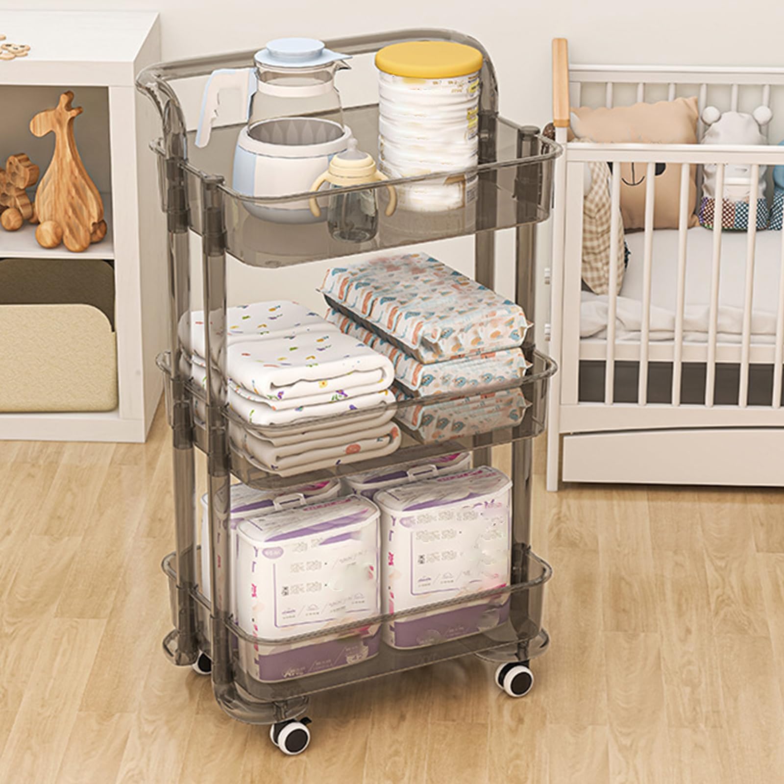 SDdPulse Carrello portaoggetti multifunzione con ruote bloccabili, per cucina, bagno, casa e ufficio, scaffale mobile per una facile organizzazione, 4 ripiani, colore: grigio