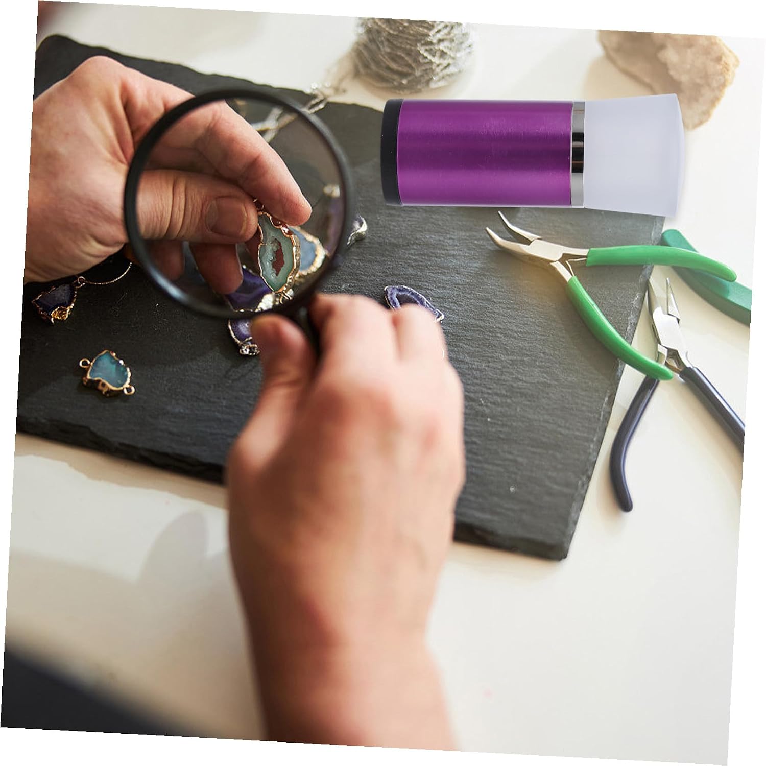 Diamond Detection Magnifying Lens Jewelry Loupe Handheld Amplifier with Purple Gemstone Cut Design for Jewelry Identification and Diamond Grading