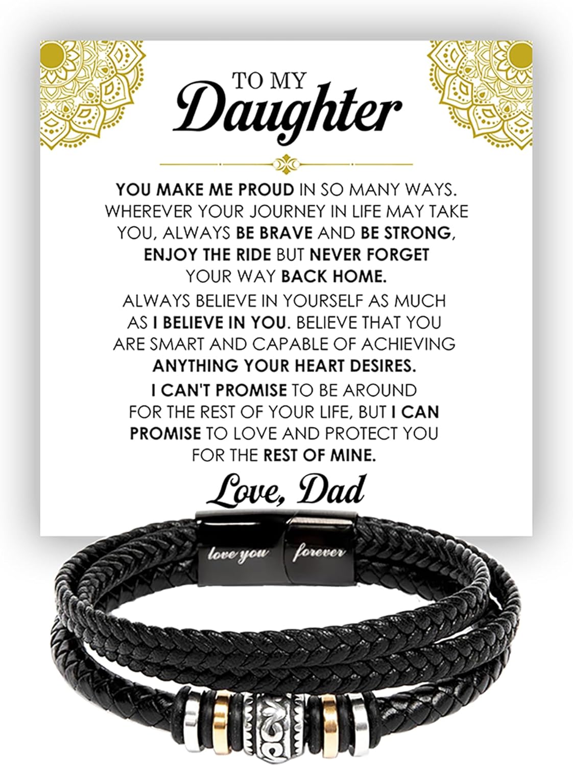 VIRAGIL To My Daughter Bracelet, Braided Bracelet Gift Set For Daughter With Heartfelt Message & Elegant Box, Jewelry Gifts For Daughters On Birthday, Graduation, Chistmas