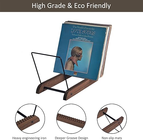 Miniatura 5 de Extra-Large Vinyl Record Storage Holder Modern Album Display Solid Wood Stand with Black Metal Rack Home Decor Organizer for Vinyl Record, Holds up