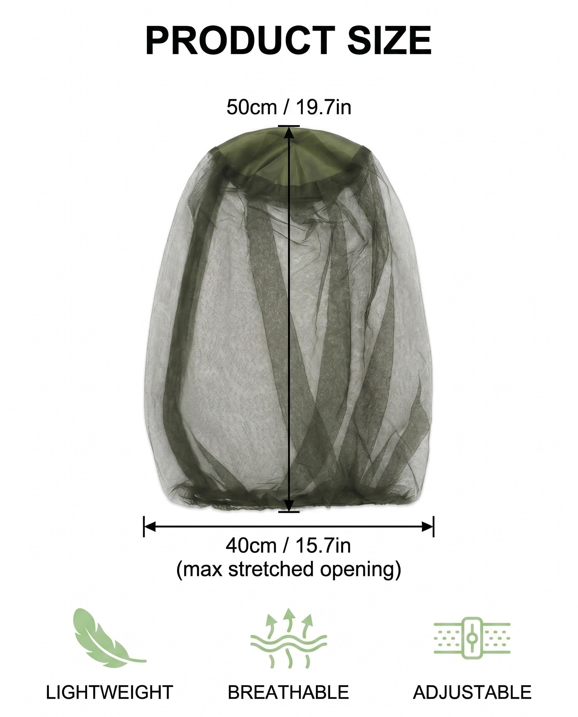 Cappello Zanzariera 2 Pezzi Verde Militare, con rete a maglie fini per protezione integrale traspirante da zanzare e insetti in Outdoor, Escursioni, Giardino.
