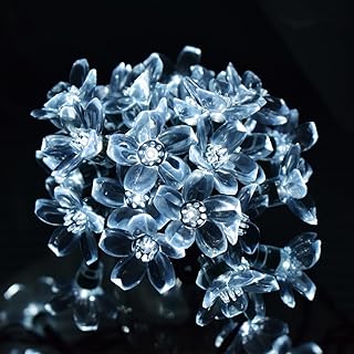 Hann® Solar String Lights, 21ft 50 LED Fairy Blossom Flower Peach blossom 8 Working Modes Christmas Decorative Lighting for Outdoor, Home, Lawn, Garden, Wedding, Patio, Party and Holiday Decorations (White)
