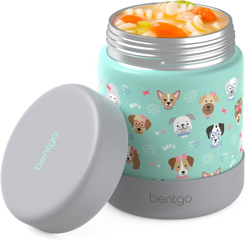 Kids Stainless Steel Leak-Proof Food Jar for Hot or Cold Food | 11 fl oz Double Insulated Container with Removable Silicone Bumper, Dishwasher Safe, Easy Open Lid, Ages 3+ (Puppy Love)