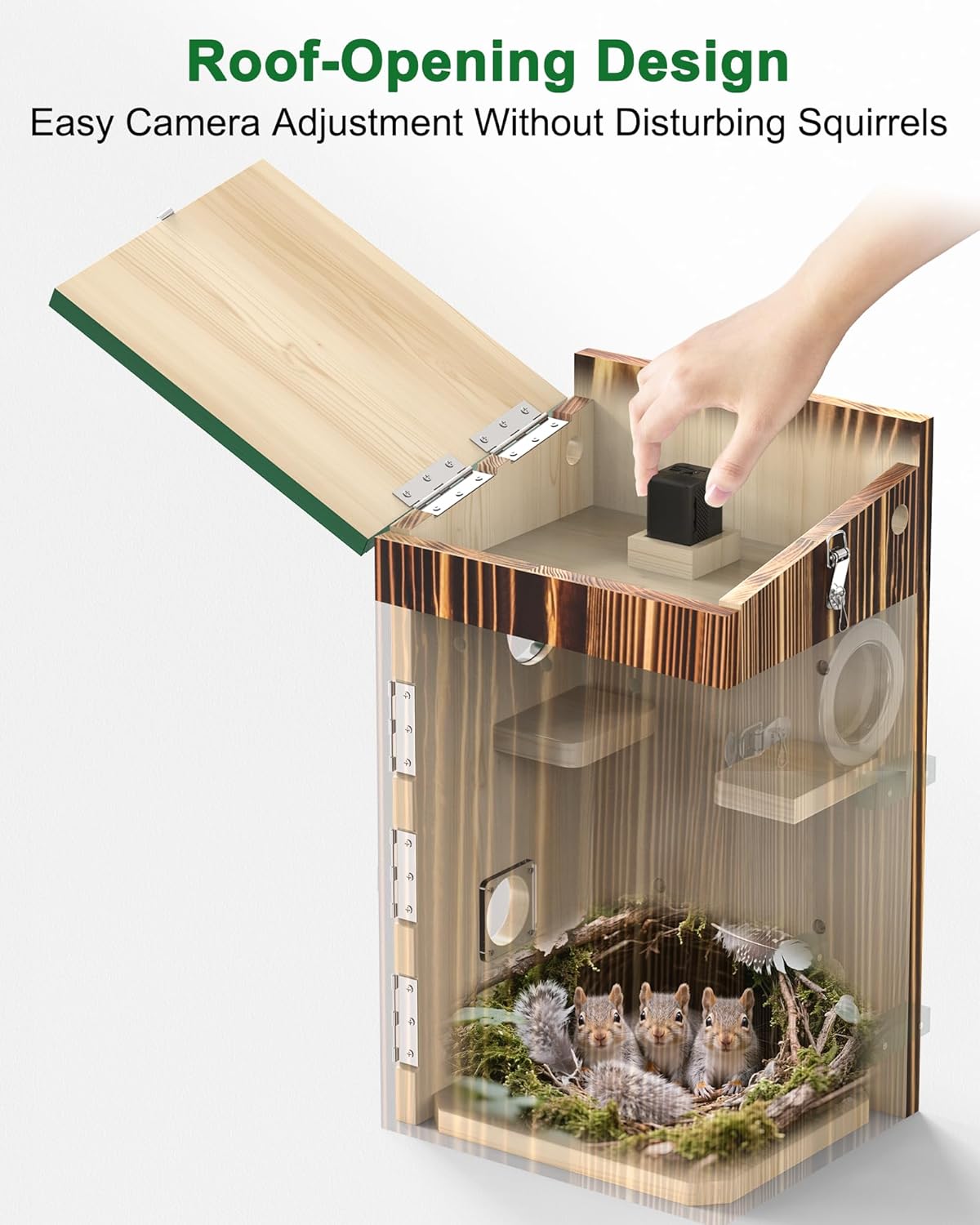 KinetCam Smart Squirrel Box with Camera,Predator-Proof,2K HD Wi-Fi Pet Watching Cam for Squirrel House, Auto Detect & Notify, Night Vision, APP Control, Squirrels Houses for Outside Nesting