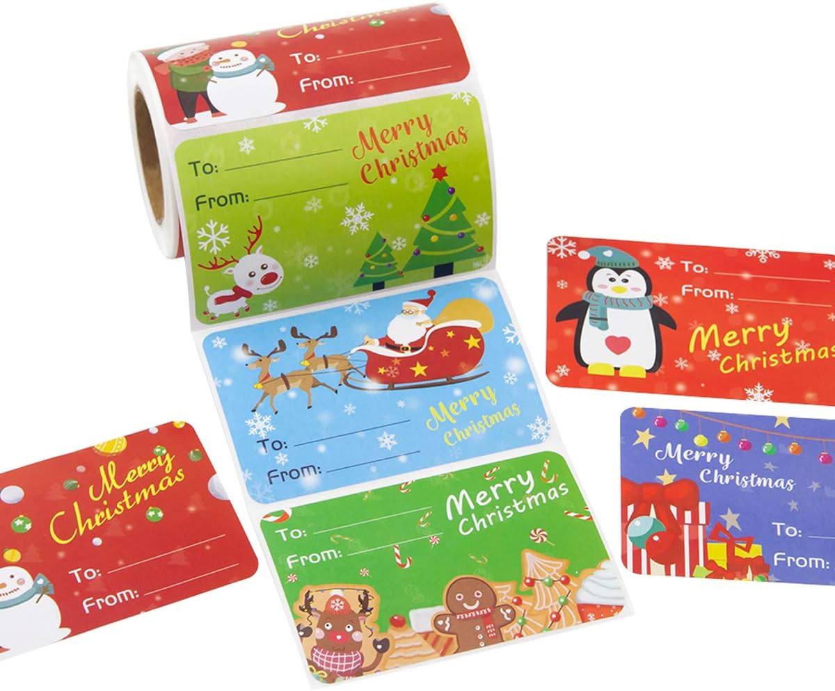 200Pcs Gift Tags for Christmas Holiday Tags Santa Claus Self Adhesive Christmas Stickers Perforated Christmas Decoration