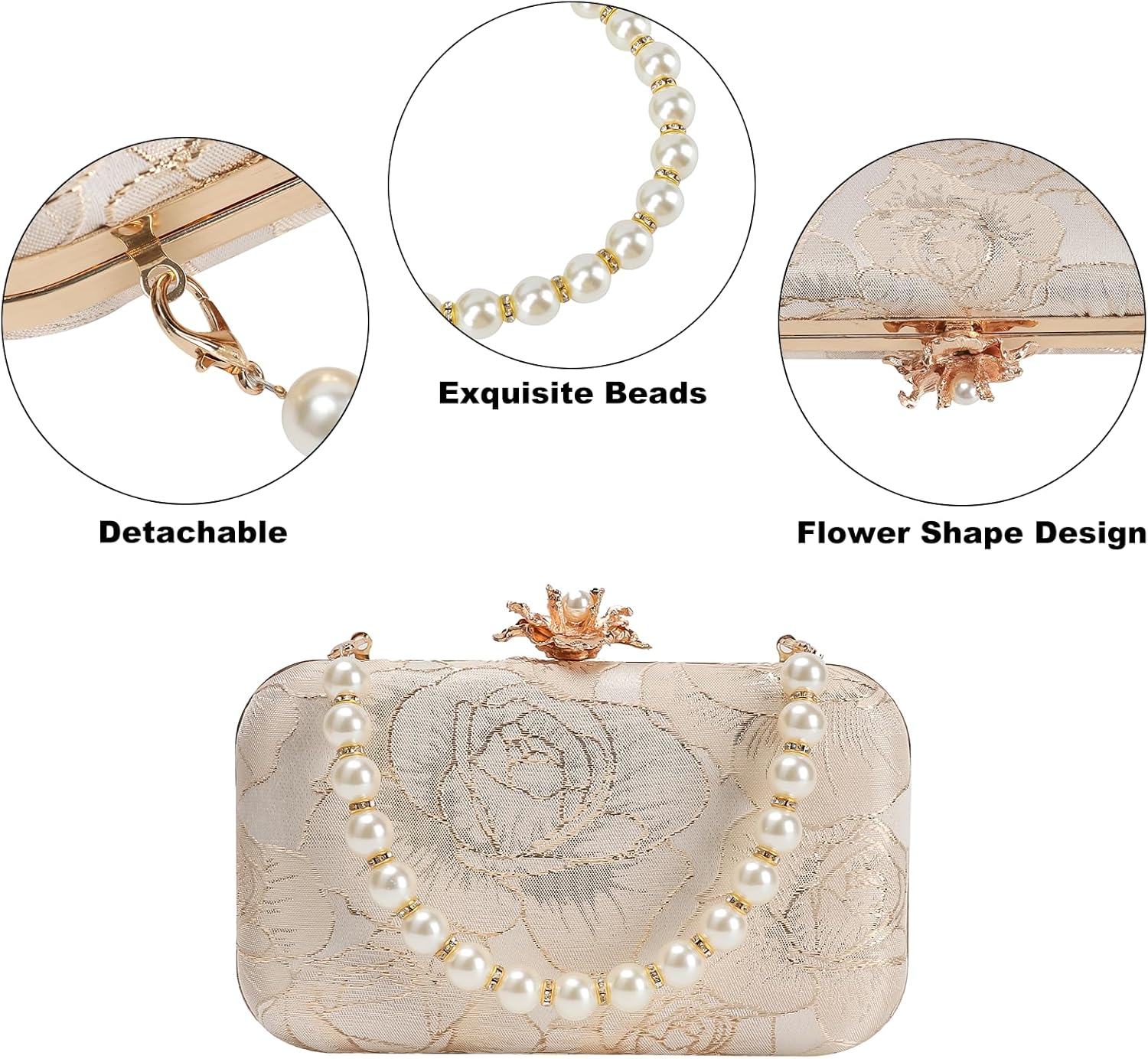 Womens Vintage Floral Embroidery Clutch Evening Handbag Shoulder Bags Purse for Wedding Party Prom - Image 3