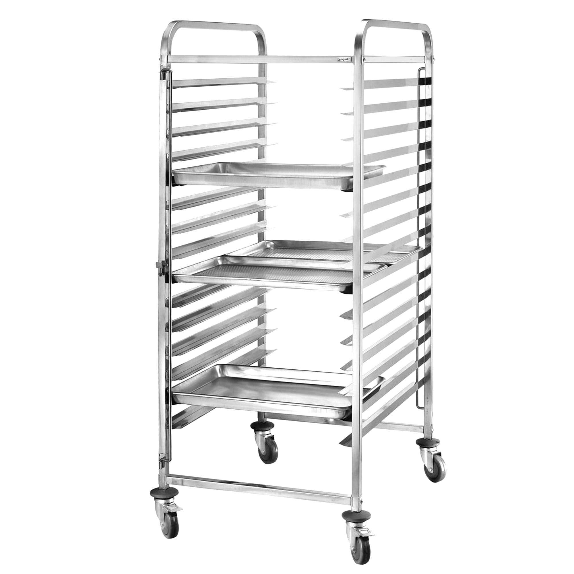 Tablettwagen - für 15 Tabletts EN 600x400 | Hochwertiger Edelstahl AISI 304, zeitsparende Reinigung, integrierte Sicherungsstange, sofort einsatzbereit, robust