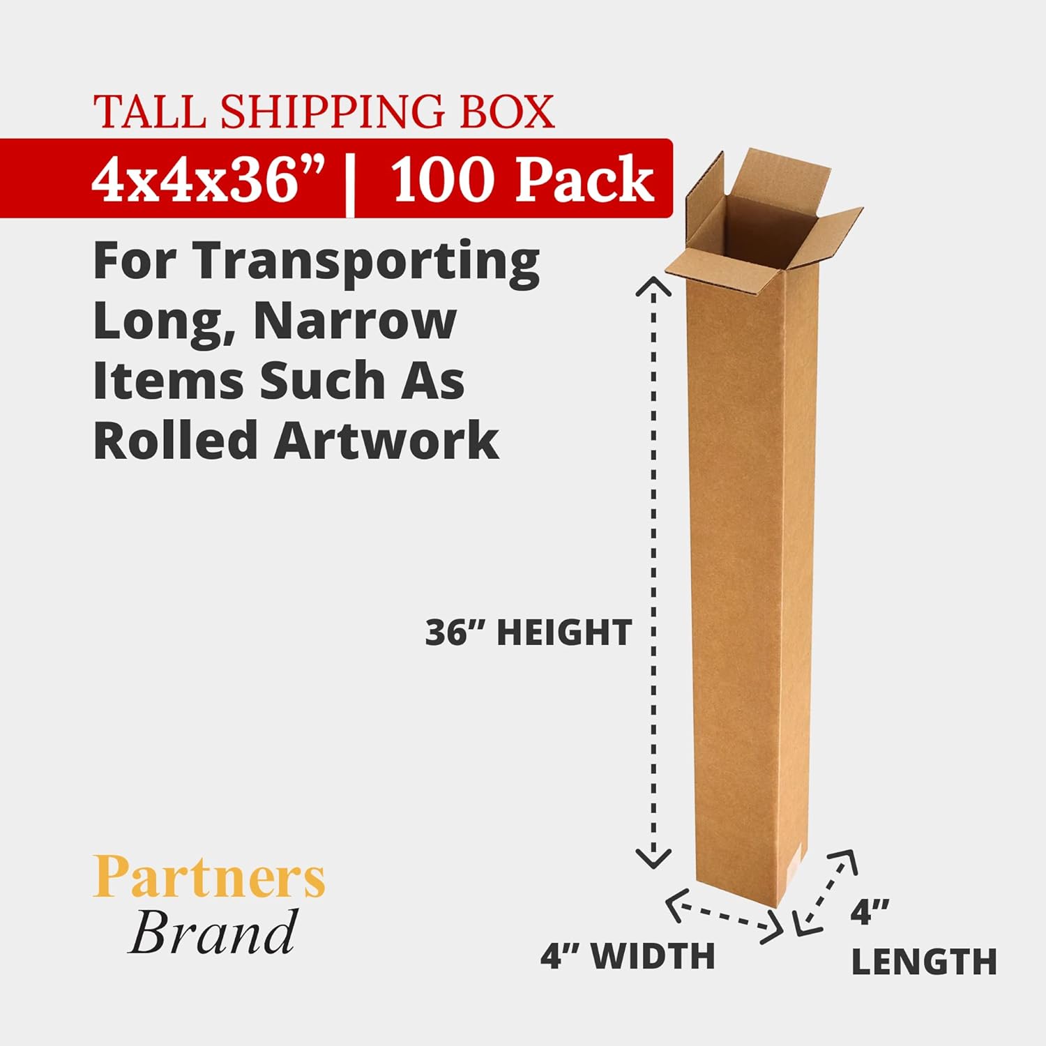 PARTNERS BRAND 4x4x36 Tall Corrugated Boxes, Tall, 4L x 4W x 36H, Pack of 100 | Shipping, Packaging, Moving, Storage Box for Home or Business, Strong Wholesale Bulk Boxes PARTNERS BRAND 4x4x36 Tall Corrugated Boxes, Tall, 4L x 4W x 36H, Pack of 100 | Shipping, Packaging, Moving, Storage Box for Home or Business, Strong Wholesale Bulk Boxes