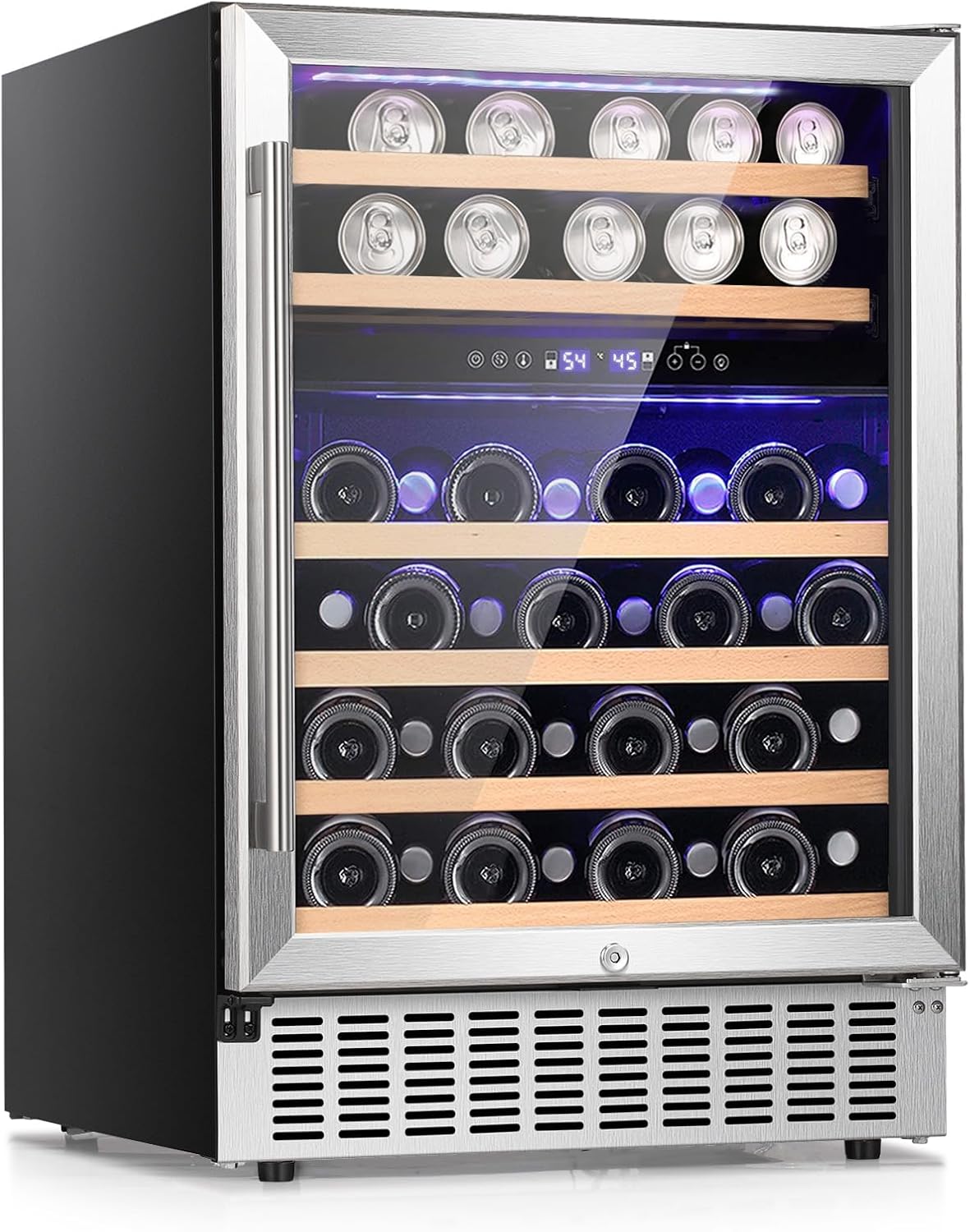 46-bottle dual-zone wine refrigerator with glass door