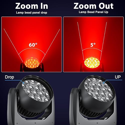 Miniatura 4 de HOLDLAMP Luces de cabeza móvil de 19 x 15 W, RGBW, 4 en 1, luz LED de escenario con efecto de lavado de haz de zoom por control automático DMX