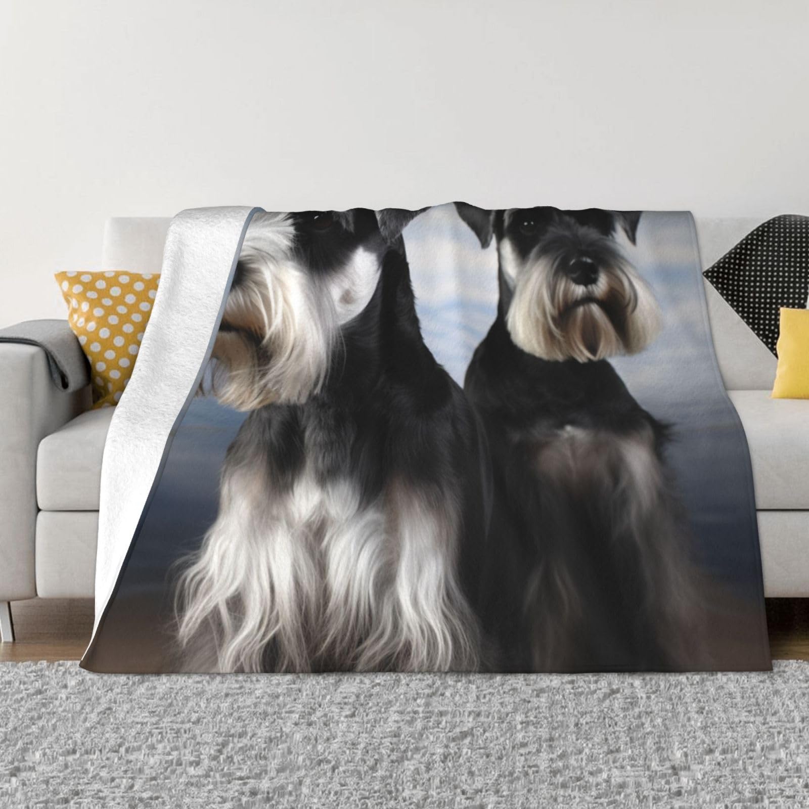 Fodpand Black Animal Schnauzer Dog Flannel Blanket 50"X40" - Ultra-Soft Lightweight Throw Blanket For Bed, Sofa, And Couch - Luxury Air Conditioning Blankets - Cozy Warm Blankets For All Seasons