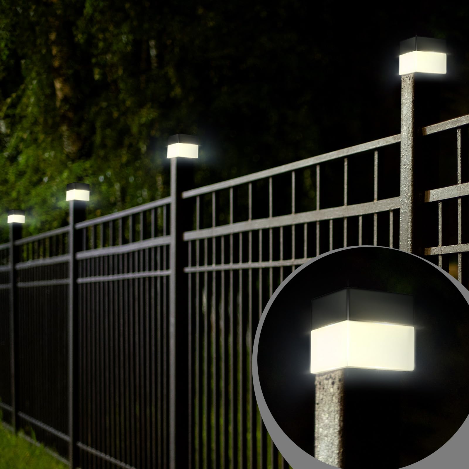 Tujoe Paquete de 20 luces solares para postes de cerca, 2 x 2 pulgadas, luces solares para jardín, calle, cenadores, pared de calle (amarillo cálido)