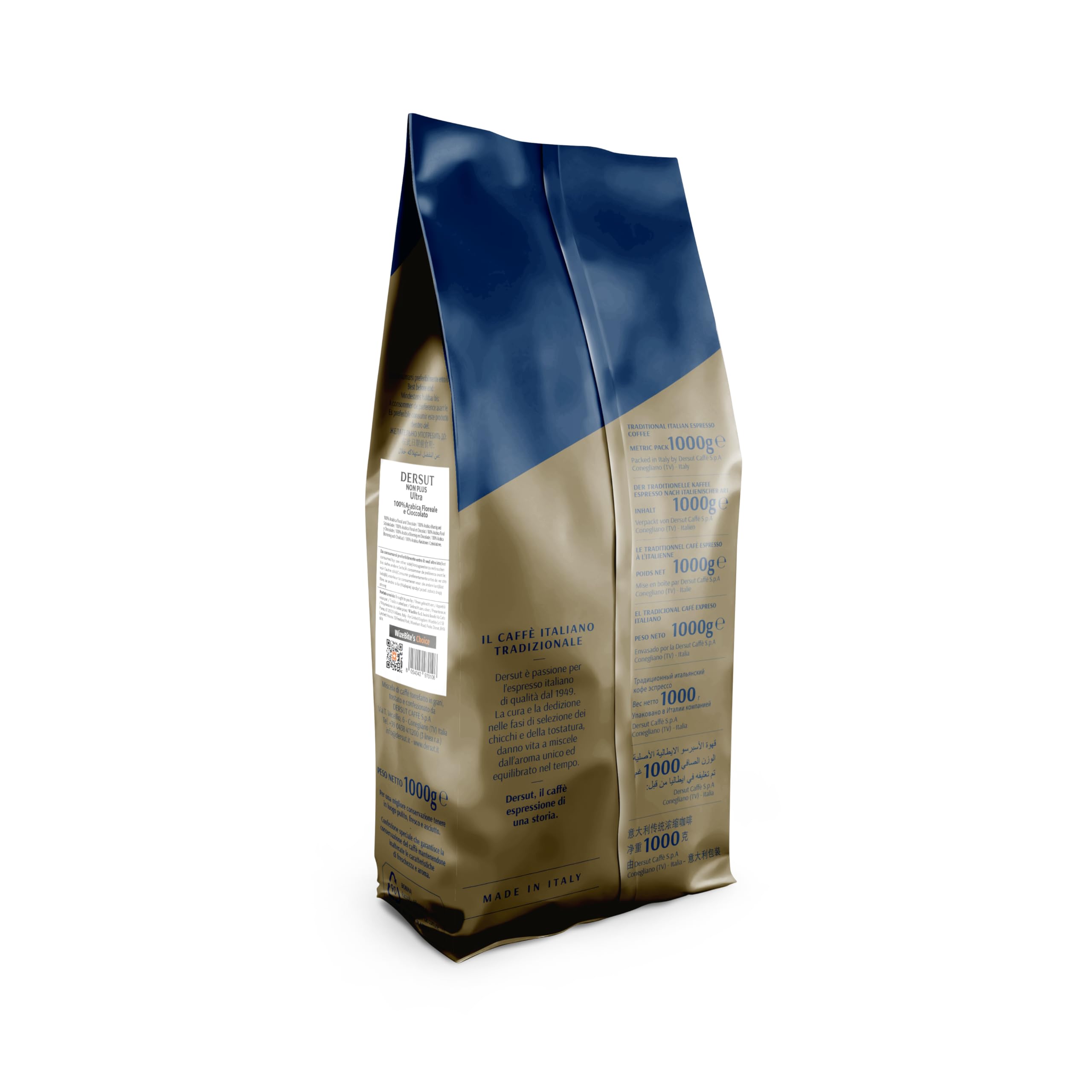 Wizebite's Choice - Kawa ziarnista 100% Arabica NON PLUS ULTRA DERSUT | 1 kg | Złoty Medal 2022 | Szczytowa jakość Arabiki | Włoska kawa Espresso średnio palona, wysokiej jakości | Ziarna Kawy