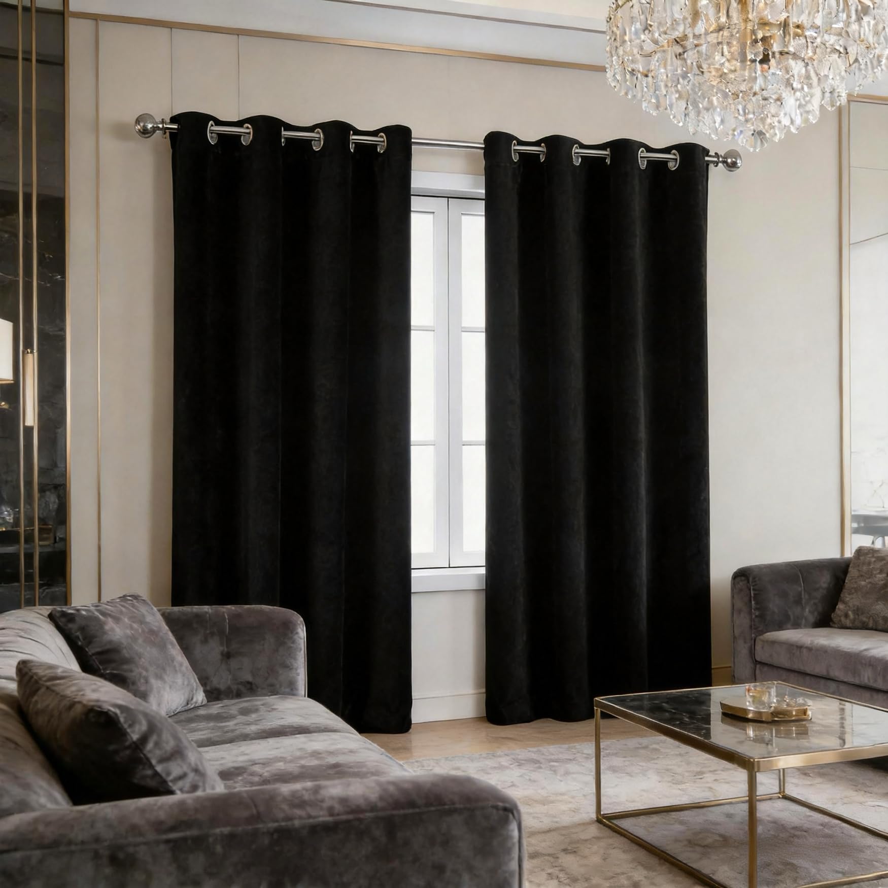 Rideaux isolation thermique salon chambre occultant doux anti bruit 200x230 noir