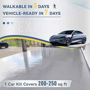 DWIL High Gloss Concrete Floor Paint - Water-based Epoxy Coating for Home, Low Odor for 1 Car Garage, Base & Basement, Light Gray