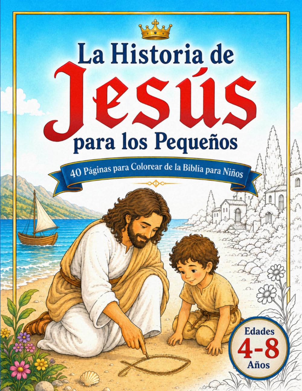 La historia de Jesús para colorear para niños de 4 a 8 años: 40 escenas bíblicas para colorear y aprender: Páginas para colorear bíblicas cristianas para niños y niñas