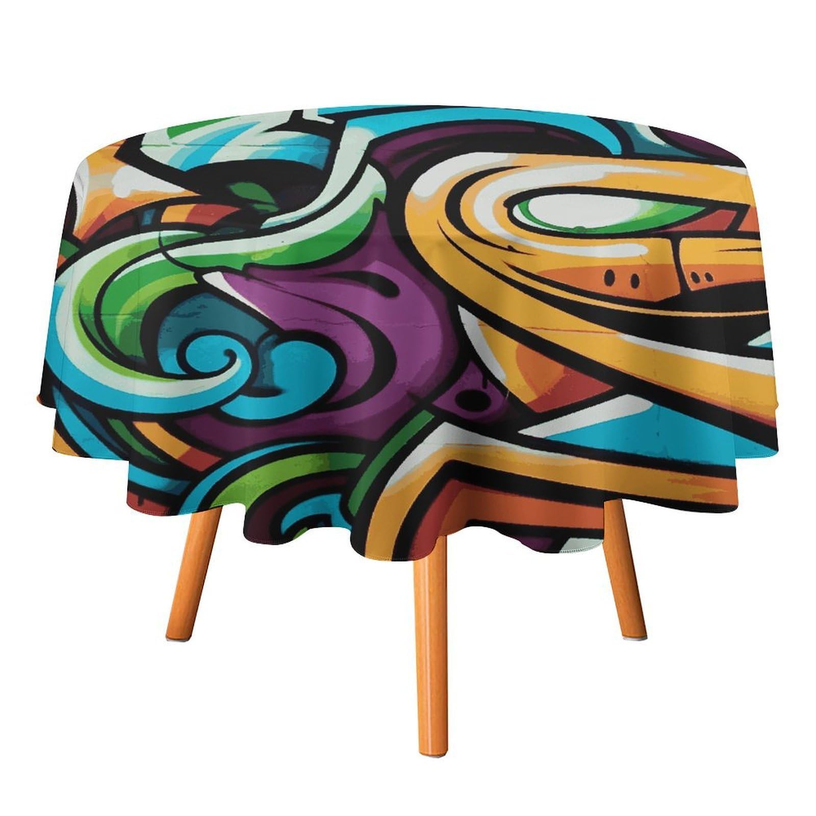 Fekiloot Style Graffiti Drawing Art Round Tablecloth - Heavy Duty And Washable,Polyester Decorative Fabric Table Cover,Tablecloths For Kitchen Dining, Wedding, Birthday Party50x50in