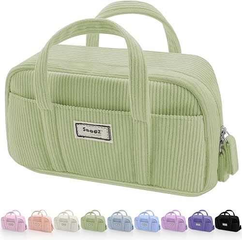 Miniatura 16 de Sooez Estuche grande para lápices, extra grande con 5 compartimentos, bolsa para bolígrafos de amplia apertura, organizador suave de gofres