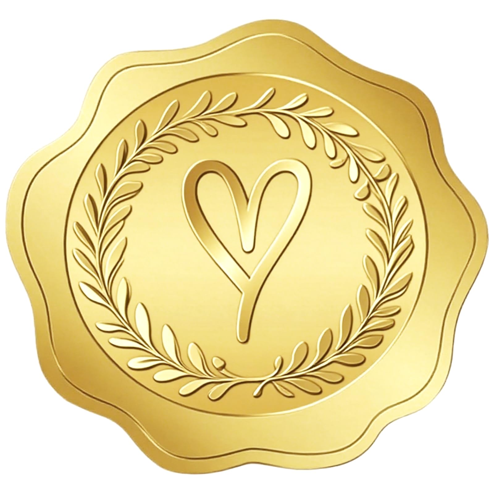 Matio 400PCS Embossed Gold Foil Stickers,1.5 In Wax Seal-Like Heart Sticker with Self Adhesive Envelope Seals,Love Gold Stickers for Envelopes,Wedding