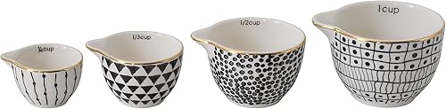 Miniatura 3 de Tazas medidoras de gres blanco y negro con galvanoplastia dorada (juego de 4 tamaños)